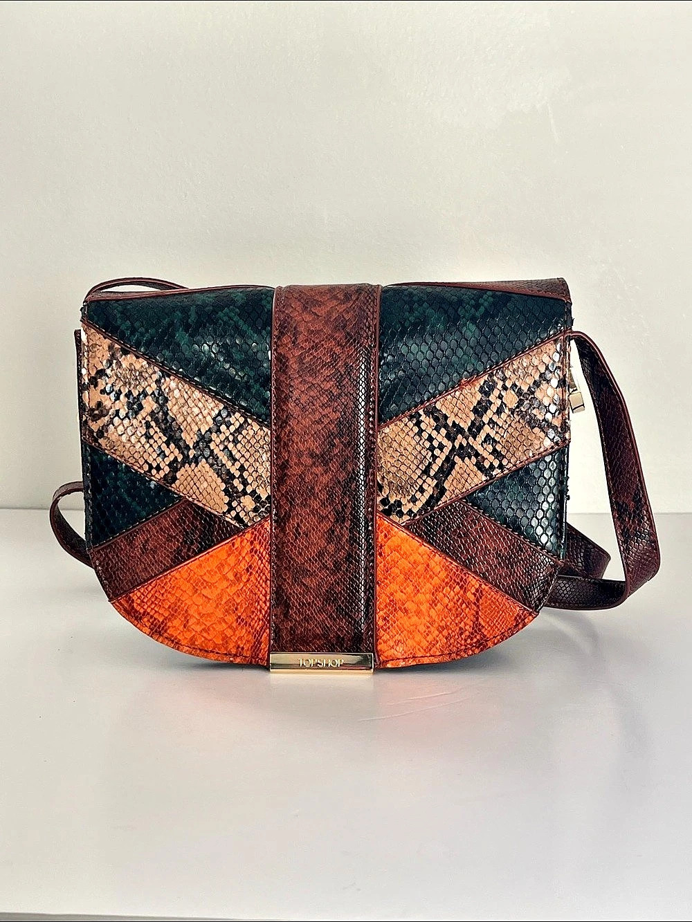 Topshop Patchwork Faux Snakeskin Crossbody Purse